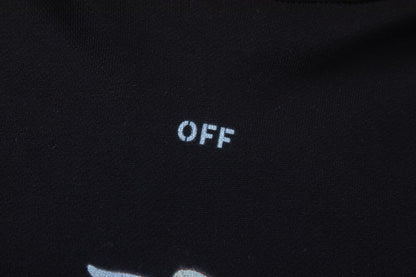 Off White Black Hoodie With Cherubs Car And Floral Art Print Design