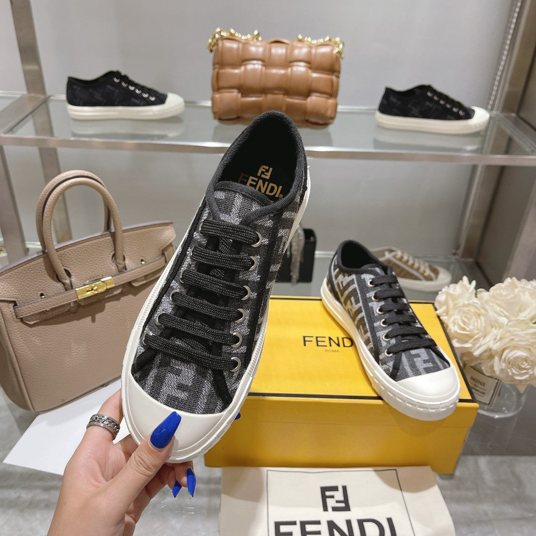 Fendi Unisex Grey Monogram Sneakers For Timeless Luxury Casual Wear