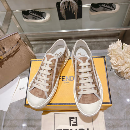 Fendi Unisex Beige Monogram Sneakers For Timeless Luxury Casual Wear