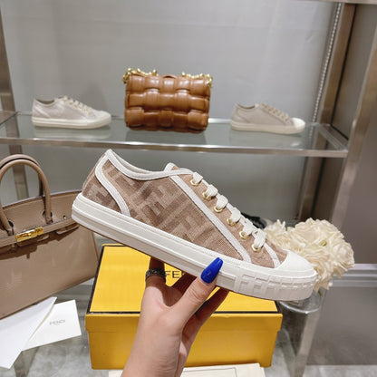 Fendi Unisex Beige Monogram Sneakers For Timeless Luxury Casual Wear