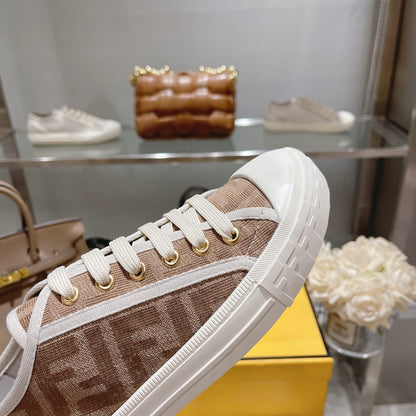 Fendi Unisex Beige Monogram Sneakers For Timeless Luxury Casual Wear