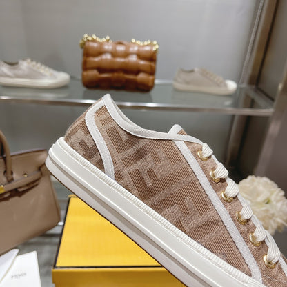 Fendi Unisex Beige Monogram Sneakers For Timeless Luxury Casual Wear