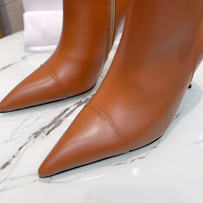 Balmain Brown Leather Ankle Boots With Gold Button Accents