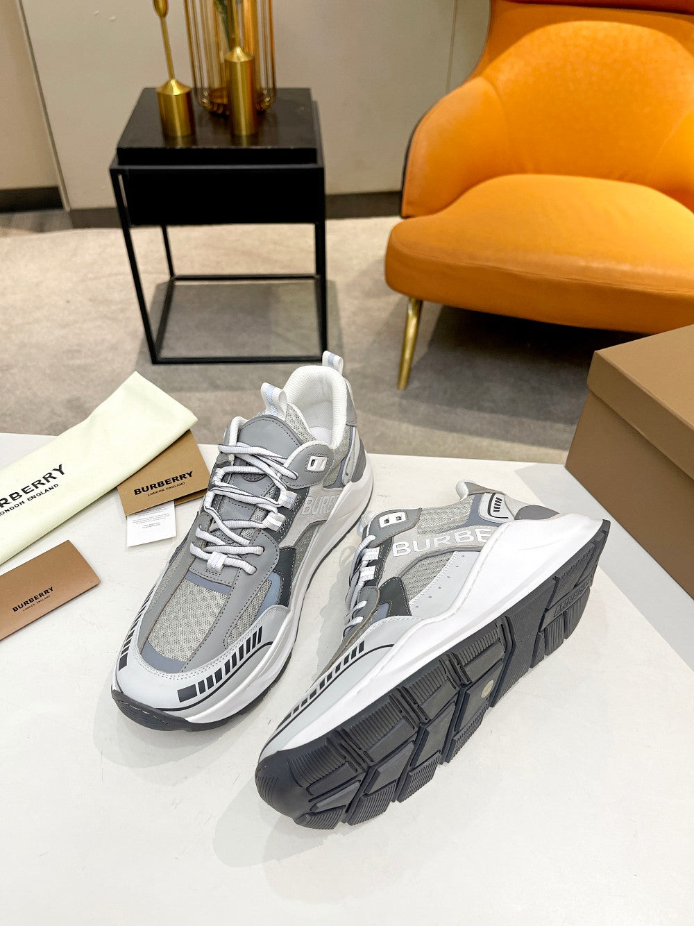 Burberry Grey Sneakers For Sleek Casual Elegance