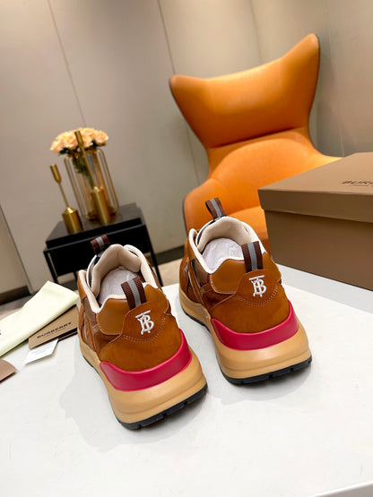 Burberry Brown Sneakers With Plaid Detailing For Timeless Style