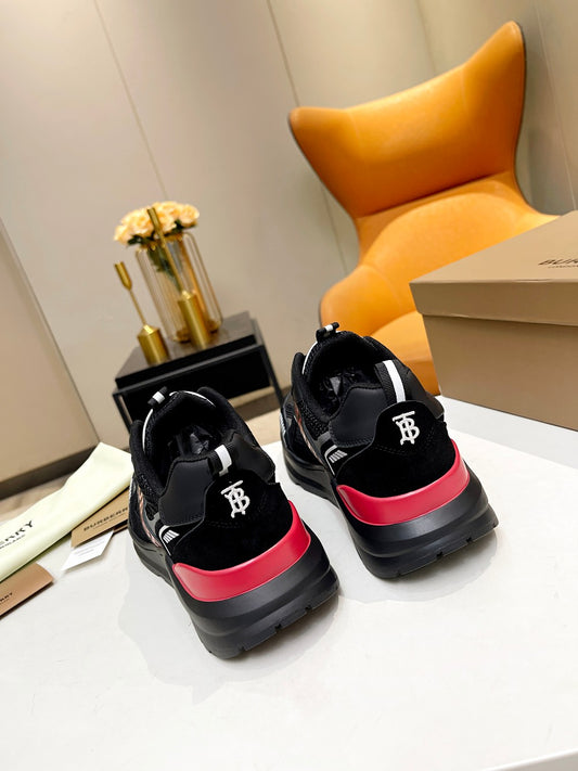 Burberry Black Sneakers With Red Accents For Trendy Looks
