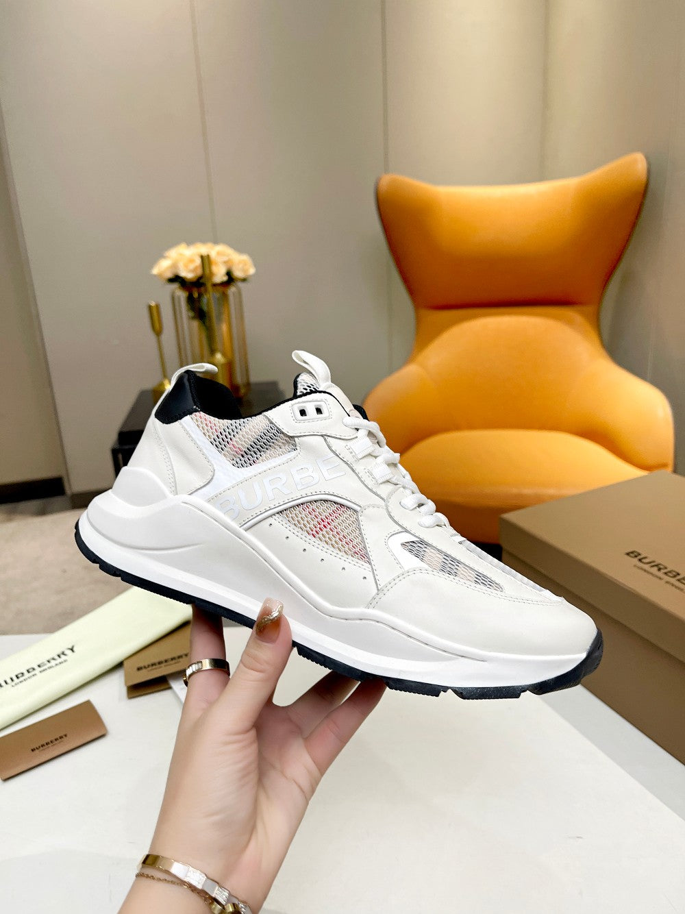 Burberry Sneakers Stylish Mesh Design For Casual Wear