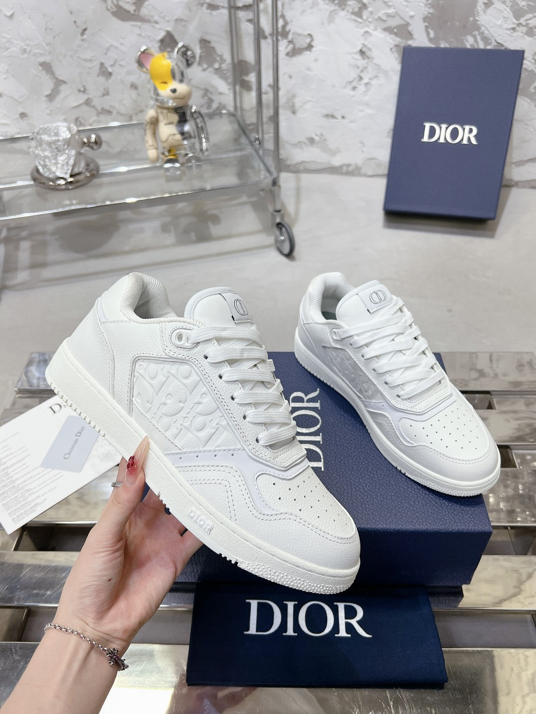 Dior White Leather Sneakers With Signature Monogram Detailing