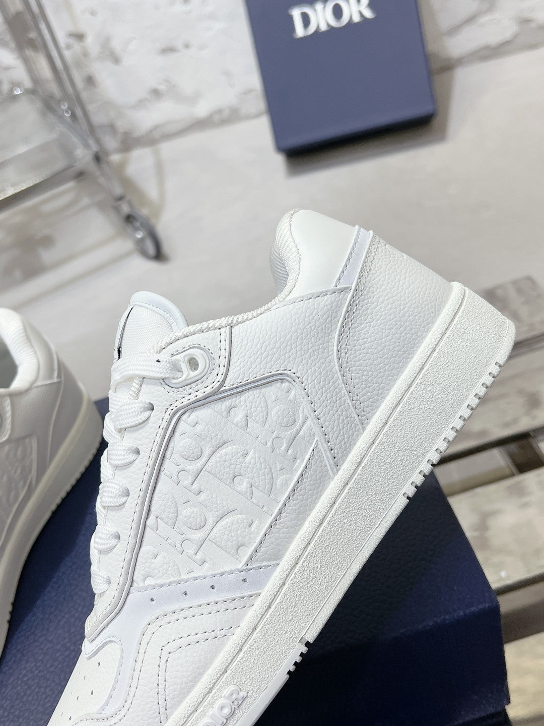 Dior White Leather Sneakers With Signature Monogram Detailing