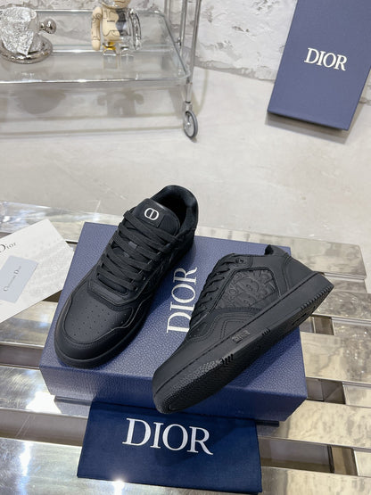 Dior Black Leather Sneakers With Signature Monogram Detailing