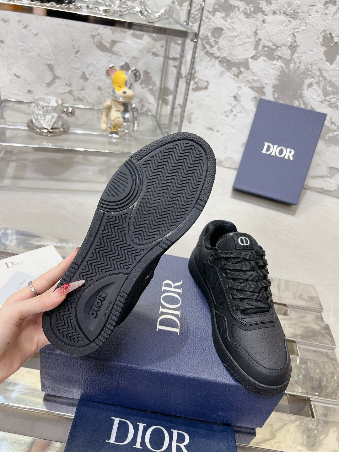 Dior Black Leather Sneakers With Signature Monogram Detailing