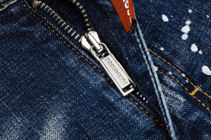 Men's Dsquared2 Blue Denim Jeans with Paint Splatter and Faded Details