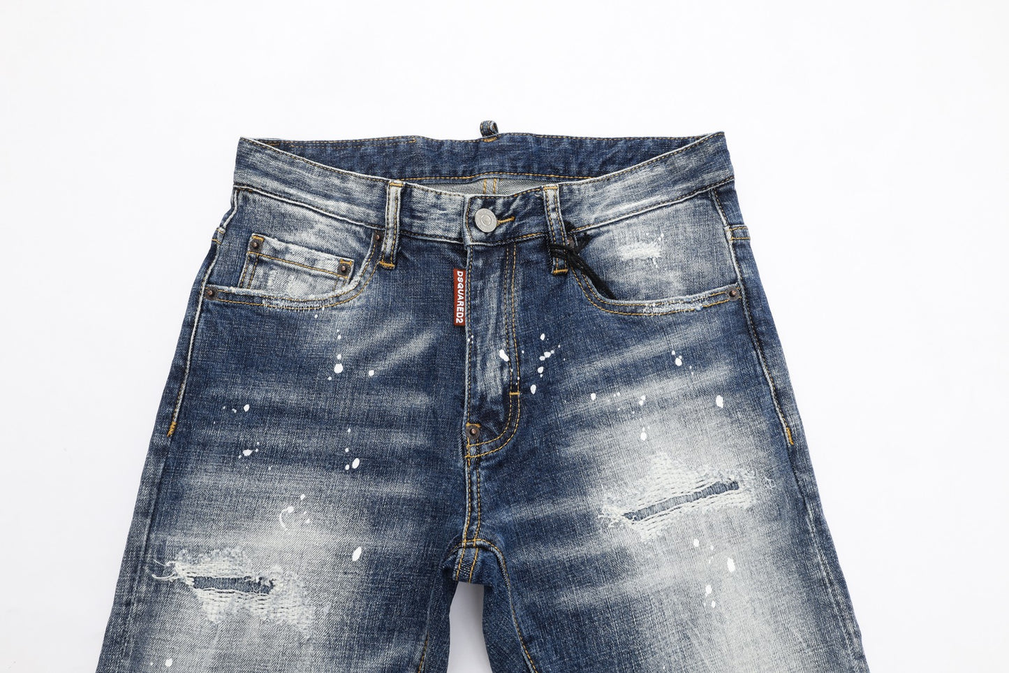 Men's Dsquared2 Blue Denim Jeans with Paint Splatter and Faded Details