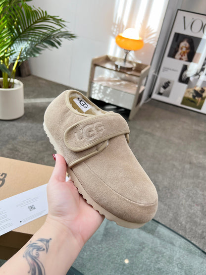 UGG Beige Suede Slippers With Adjustable Strap For Cozy Wear
