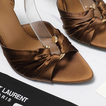 YSL Brown Satin Ankle - Strap High - Heel Sandals For Glamorous Style