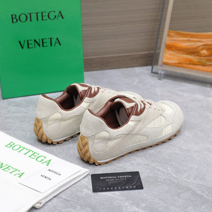 Bottega Veneta White And Black Suede Low - Top Sneakers