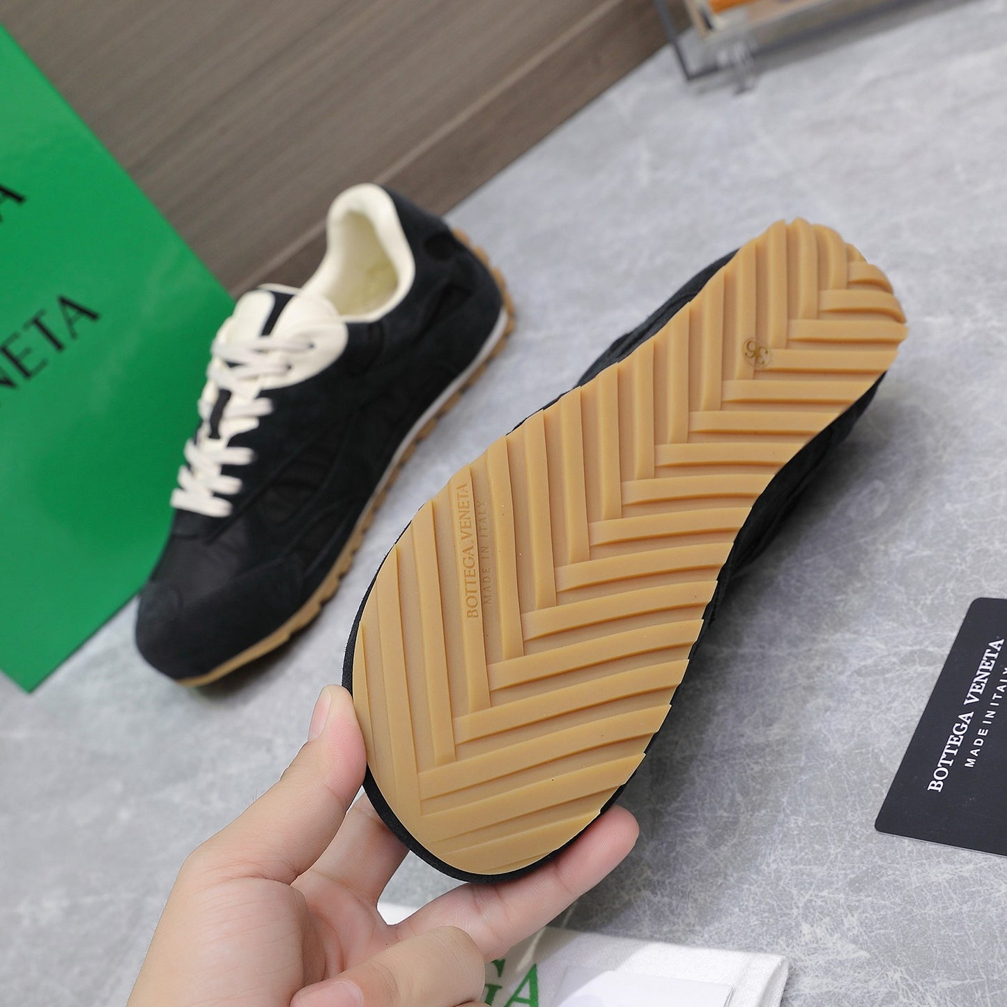 Bottega Veneta Unisex Black And White Suede Low - Top Sneakers