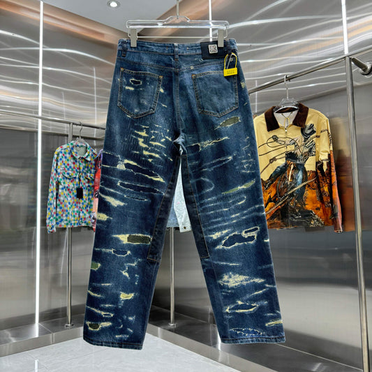 Givenchy Stylish Distressed Wide - Leg Denim Jeans for Trendy Look