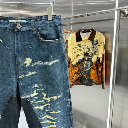 Givenchy Stylish Distressed Wide - Leg Denim Jeans for Trendy Look