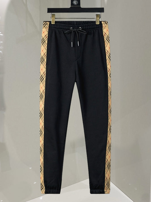 Burberry Men's Black Hooded Tracksuit With Plaid Side Details