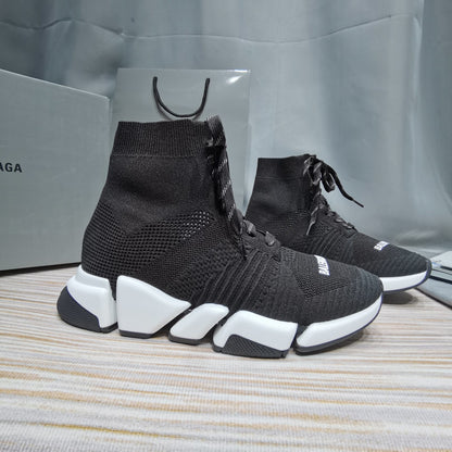 Balenciaga Unisex Black Sock Sneakers with Graffiti Sole Fashion Essential for Men and Women