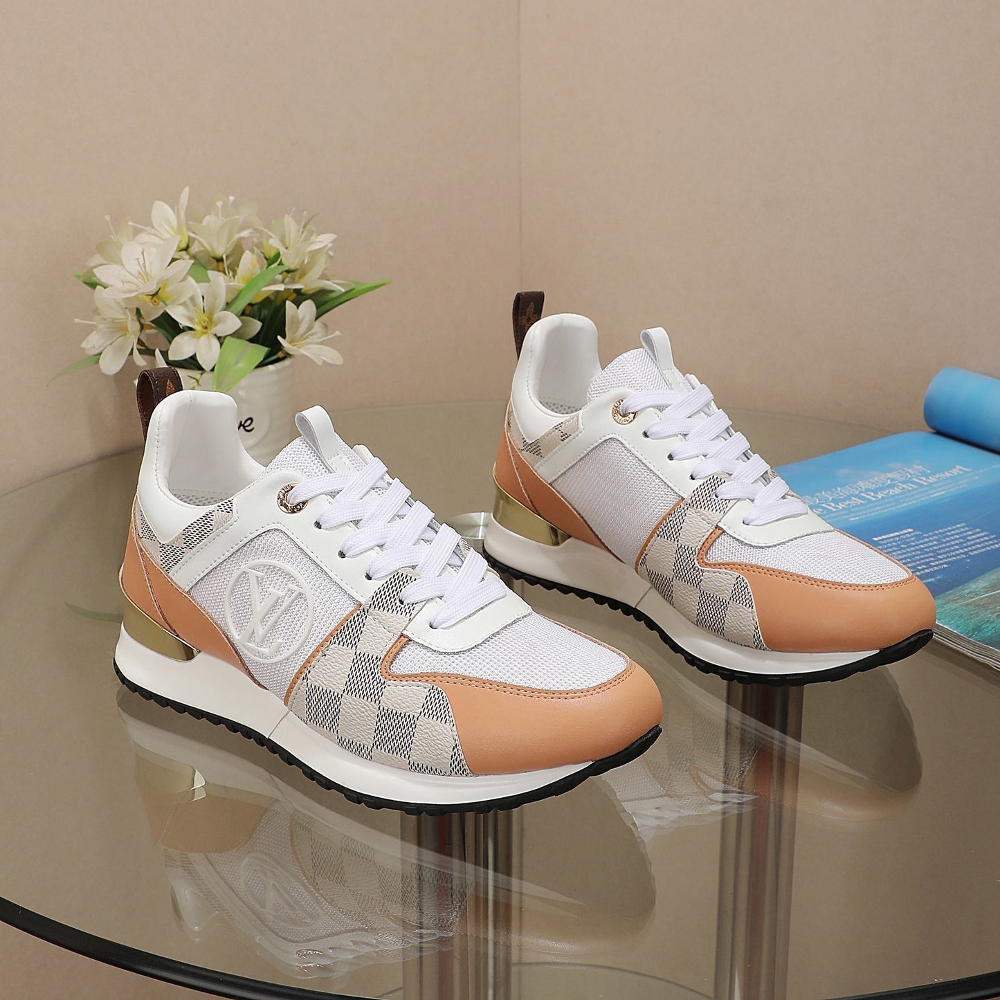 Louis Vuitton Women's Stylish Sneakers With Checkered Patterns And Logo
