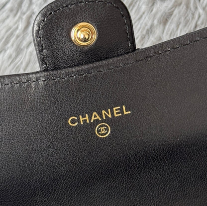 Chanel Black Chevron - Quilted Leather Long Wallet With Gold - Tone CC Logo 80758