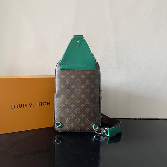 Stylish Louis Vuitton Monogram Canvas Sling Bag with Green Accents and Classic Design M12734