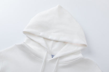 Off White Hoodie With Artistic Angel And Human Interaction Graphic Design