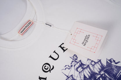 Alexander McQueen White T - Shirt With MQUEEN Lettering And Sailing Ship Graphic