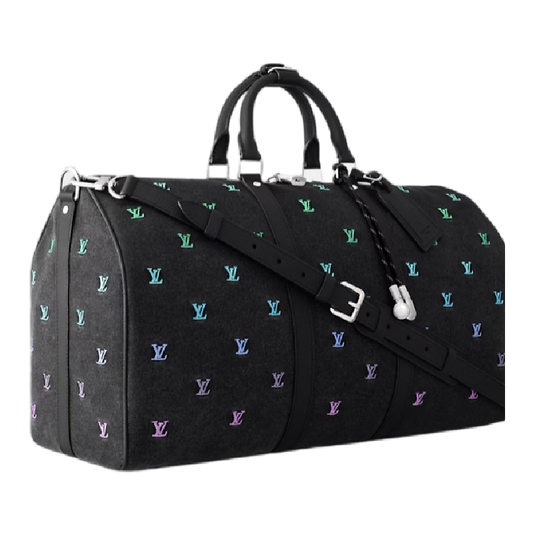 Luxury Black Travel Duffel Bag with Colorful LV Monogram for Stylish Weekend Getaways