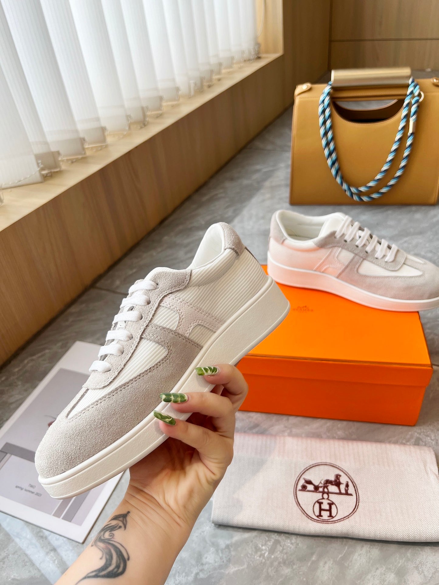 Hermes Women's Sneakers Iconic H Logo Leather Casual Fashion Shoes