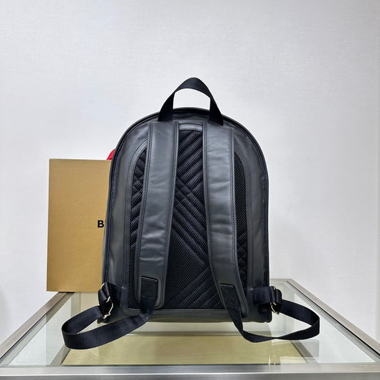 Sleek Black Leather Burberry Backpack With Embossed Logo And Functional Pockets Style No.6021
