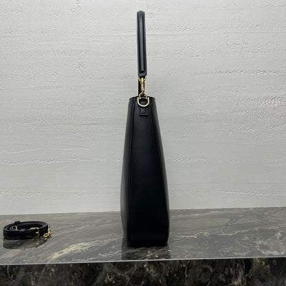 Celine 16 Soft Black Leather Hobo Bag With Gold - Tone Lock Accent 119563