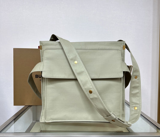 Burberry Gray Canvas Crossbody Bag With Gold Accents For Timeless Fashion And Practical Use Style No.1440