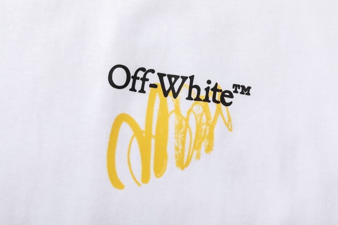 Off White White/Black T Shirt With Stylish Yellow Script Logo On Chest