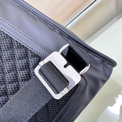 Sleek Black Leather Burberry Backpack With Embossed Logo And Functional Pockets Style No.6021