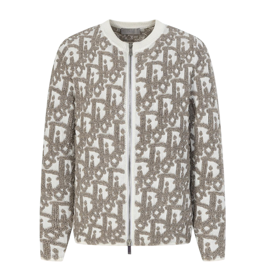 Dior Monogram Pattern Zip - Up Long Sleeve Fashion Sweater