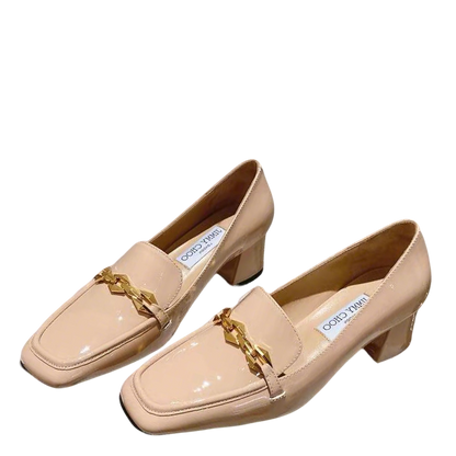 Jimmy Choo Women's Beige Patent Leather Chain - Decorated Loafers