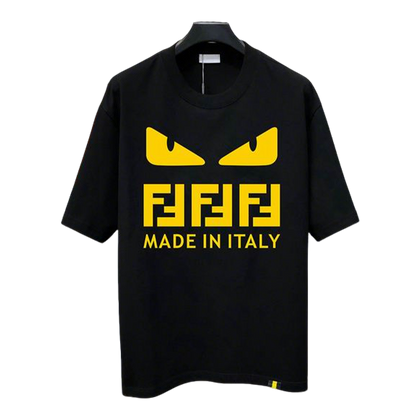 Stylish Fendi Black/White T - Shirt With Iconic Yellow Monster Eyes And Branding