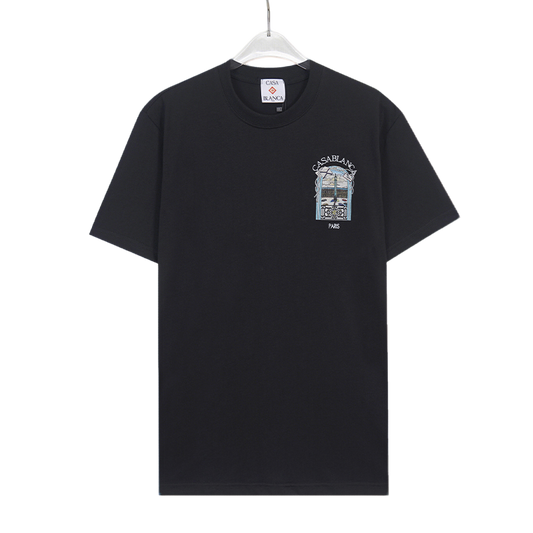 Casablanca Black/White T - Shirt With Embroidered Window Graphic And Paris Detail