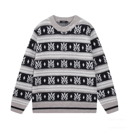 Amiri Men's Patterned Crew Neck Knitted Sweater With Brand Motifs