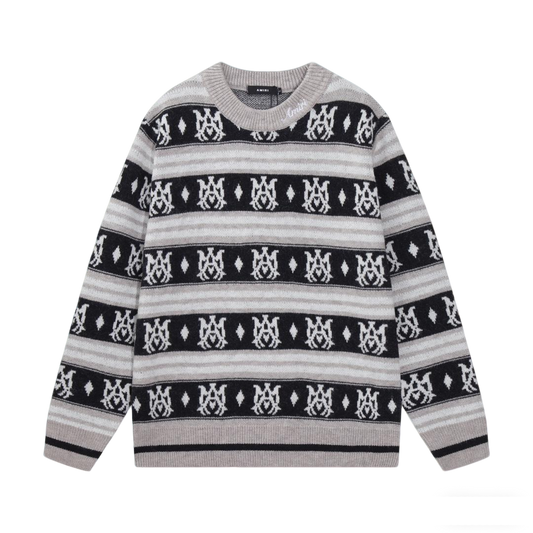 Amiri Men's Patterned Crew Neck Knitted Sweater With Brand Motifs