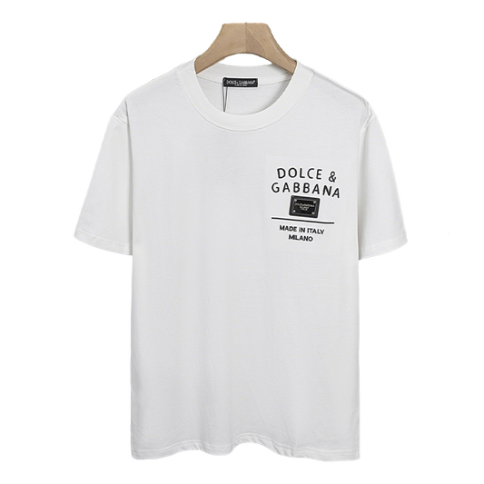Elegant Dolce & Gabbana White/Black T - Shirt With Signature Branding For Fashion Enthusiasts