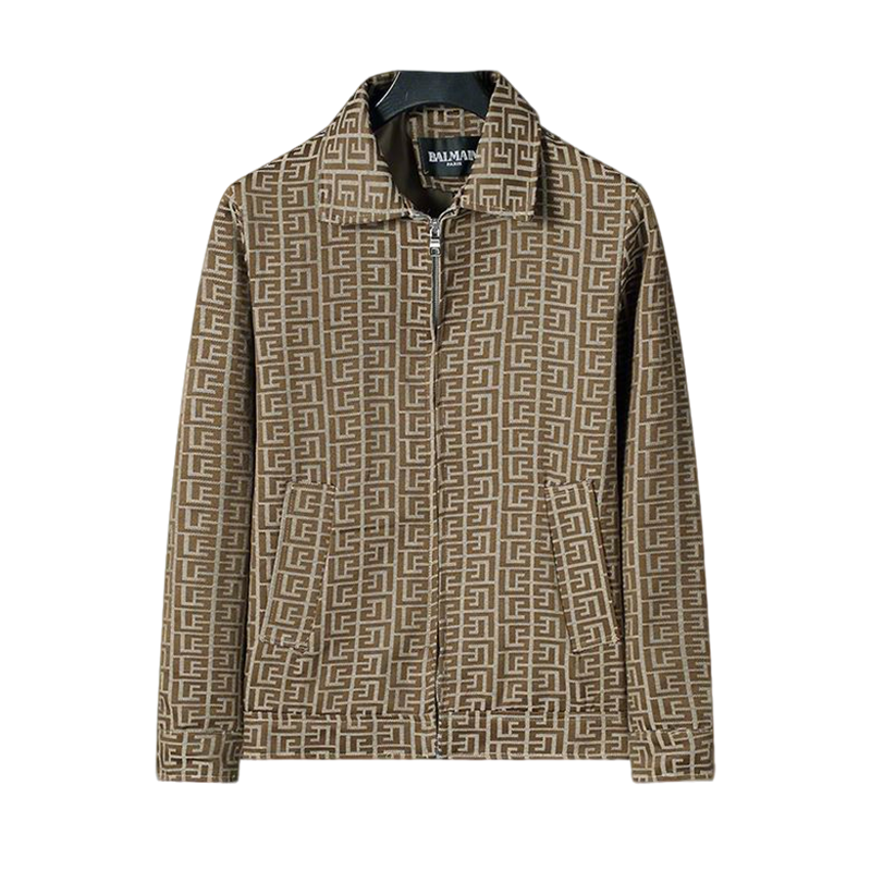 Balmain Brown Patterned Jacket With Signature Monogram Design