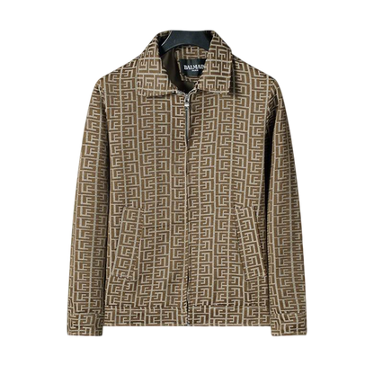 Balmain Brown Patterned Jacket With Signature Monogram Design