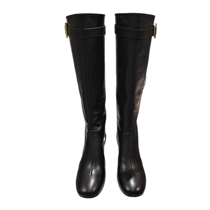 Miu Miu Women's Black Leather Buckle - Detail Knee - High Boots