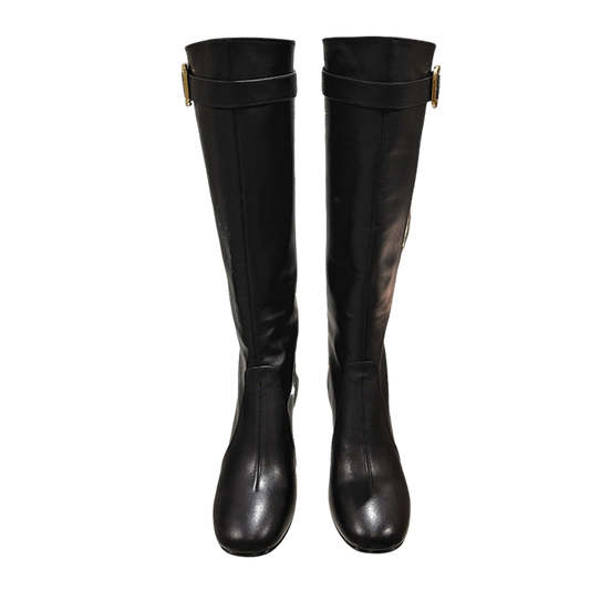 Miu Miu Women's Black Leather Buckle - Detail Knee - High Boots