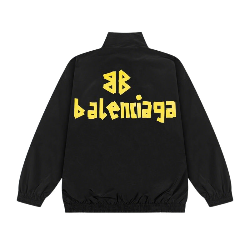 Balenciaga Black Track Jacket With Bold Yellow Logo Print