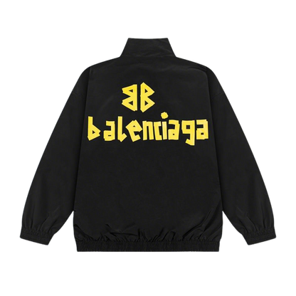 Balenciaga Black Track Jacket With Bold Yellow Logo Print